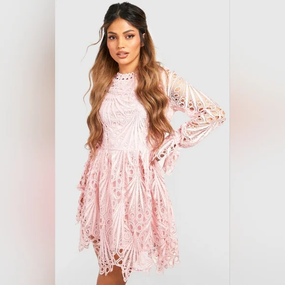 Boohoo | Dresses | Boohoo Blush High Neck Flared Sleeve Skater Dress | Poshmark Boohoo | Dresses | Boohoo Blush High Neck Flared Sleeve Skater Dress | Poshmark